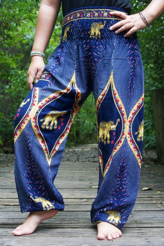 Dark Blue Elephant Harem Pants - Bohemian Harem Pants
